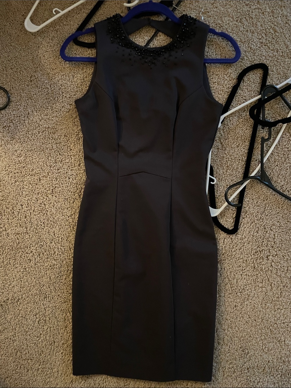 H&M Black Embellished Neck Sleeveless Midi Dress